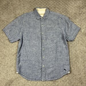 Tommy Bahama Shirt Mens Medium Blue Linen Button Front Casual Coastal Beach